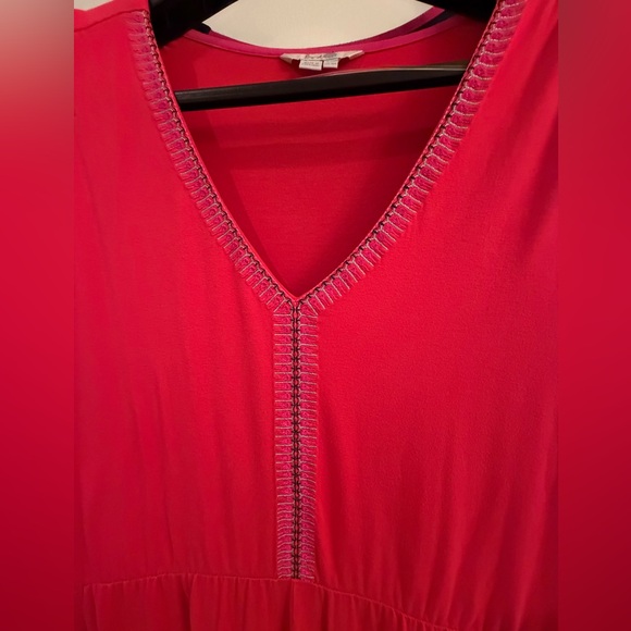 Boden Coral Pink Embroidered V-Neck Dress 16R - Picture 5 of 8